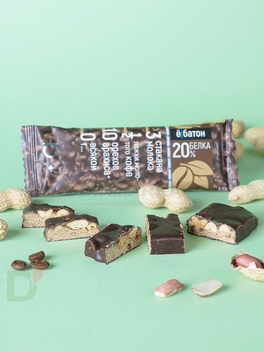 Батончик протеиновый Ё/батон "Арахис-Кофе" в шоколадной глазури 40гр в Красноярске