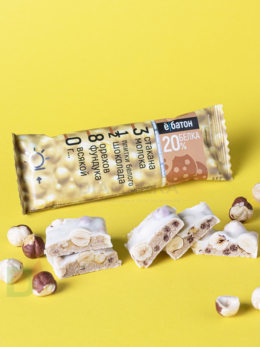 Батончик протеиновый Ё/батон "Лесной орех-Печенье" в белой глазури 40гр в Красноярске