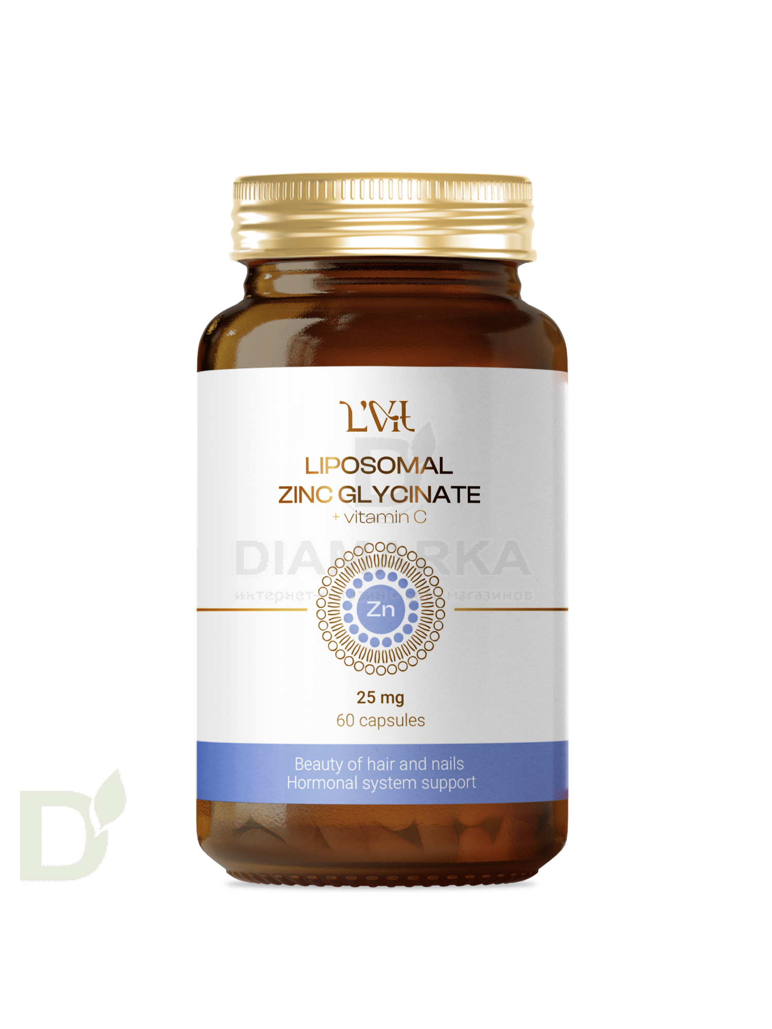Витамины L'Vit Liposomal Zinc Glycinate + Vitamin C, 25 мг в 1 капсуле, 60 капс в Красноярске