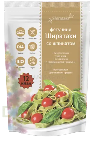 Фетучини Ширатаки Shirataki со шпинатом без углеводов и глютена 340гр