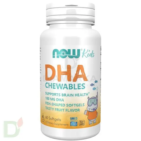Витамины NOW Омега-3 детская для улучшения памяти и внимания, жевательные пастилки, 1000DHA, 60 шт в Красноярске